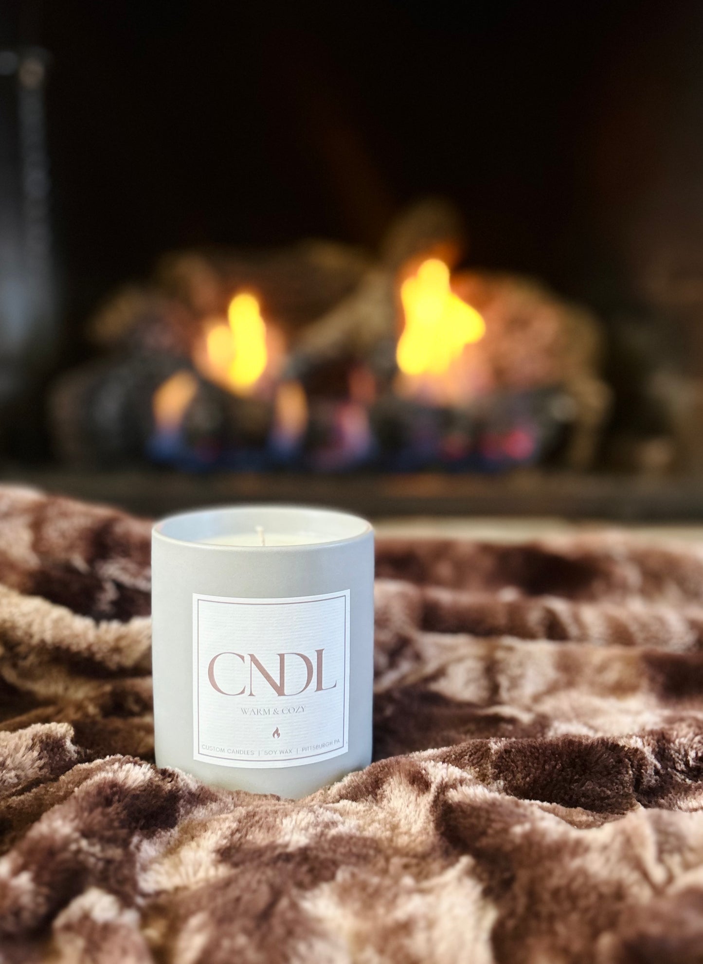 Warm & Cozy Custom Candle - 12 oz. Gray Ceramic