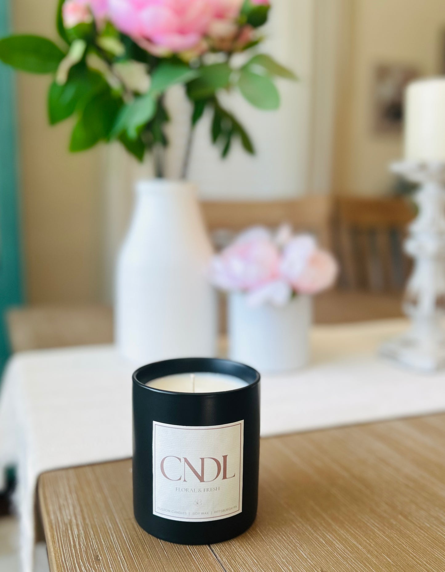 Floral & Fresh Custom Candle - 12 oz. Black Ceramic