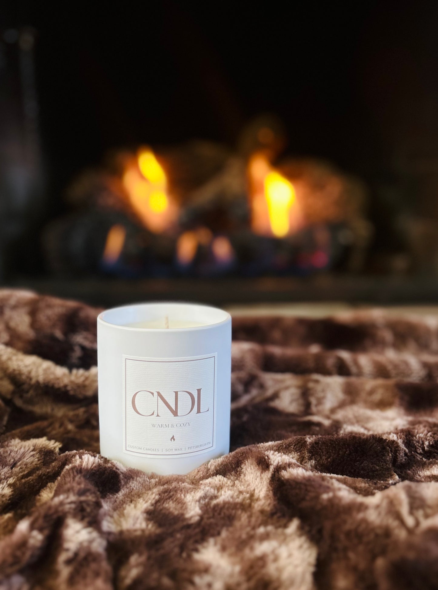 Warm & Cozy Custom Candle - 12 oz. White Ceramic