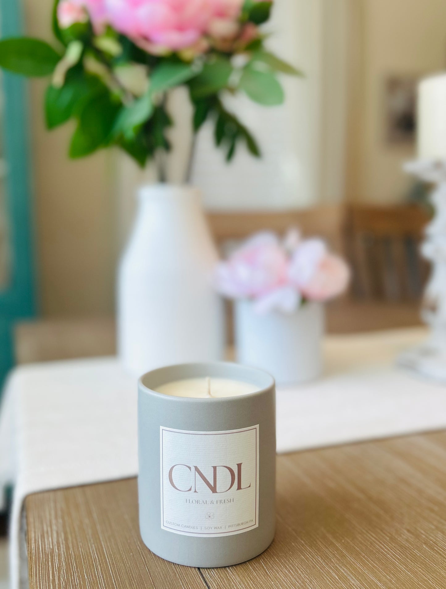 Floral & Fresh Custom Candle - 12 oz. Gray Ceramic