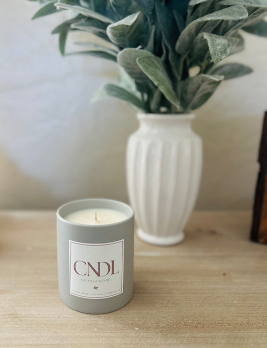 Earthy & Woody Custom Candle - 12 oz. Gray Ceramic