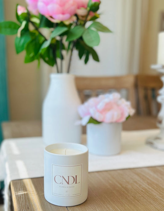 Floral & Fresh Custom Candle - 12 oz. White Ceramic