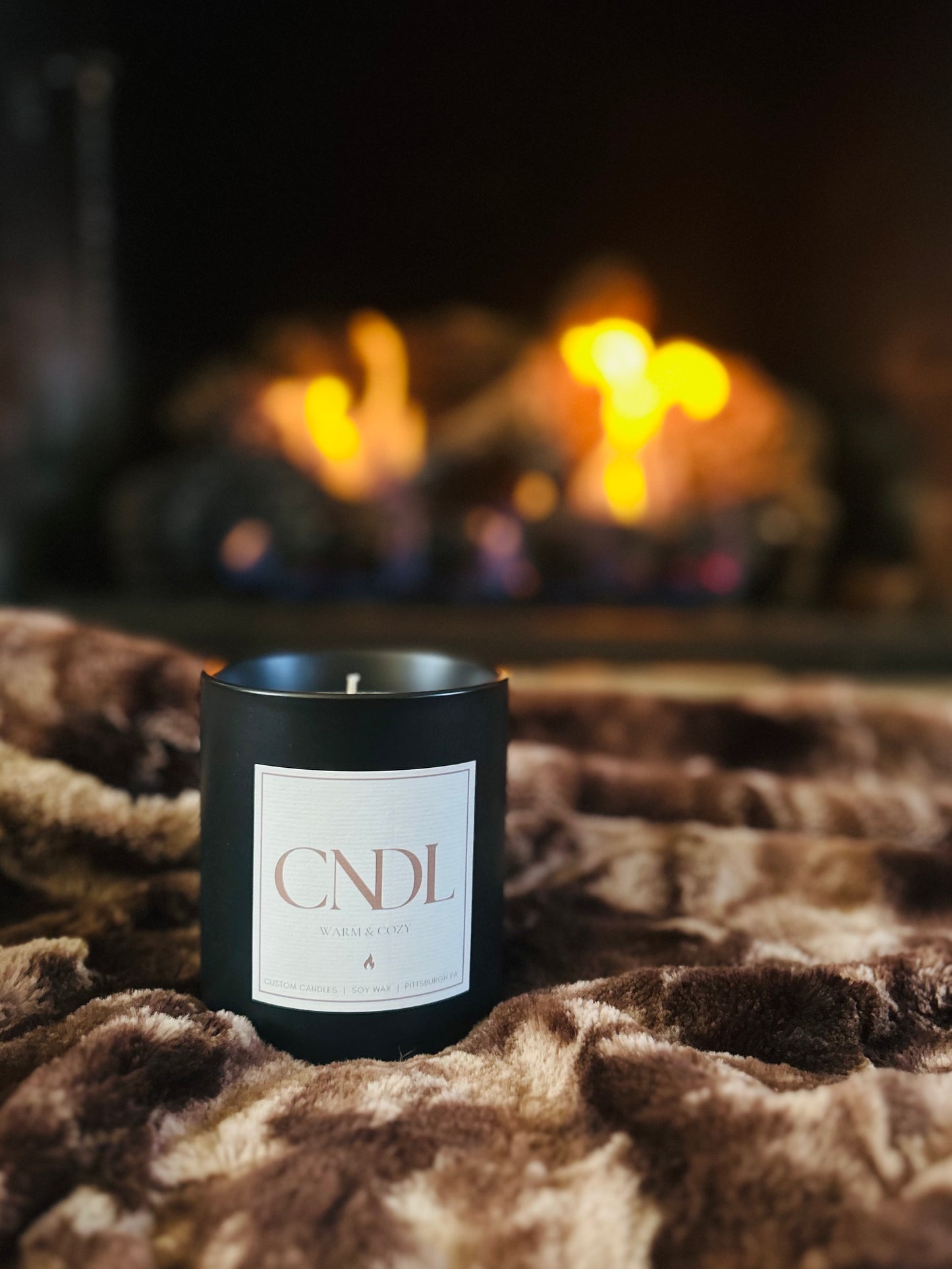 Warm & Cozy Custom Candle - 12 oz. Black Ceramic
