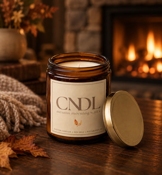 Autumn Morning Walks Soy Wax Candle - 7 oz. Amber Glass Jar